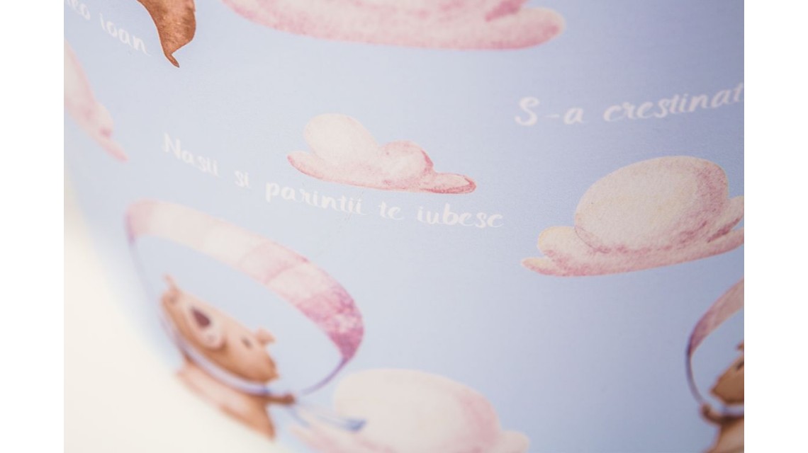 Trusou de botez pentru baieti cu ursuleti si baloane de aer cald, Puf Teddy Bear 26